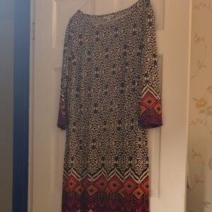 Boho Geometric Print Women's Dress in Black, Cream & Orange